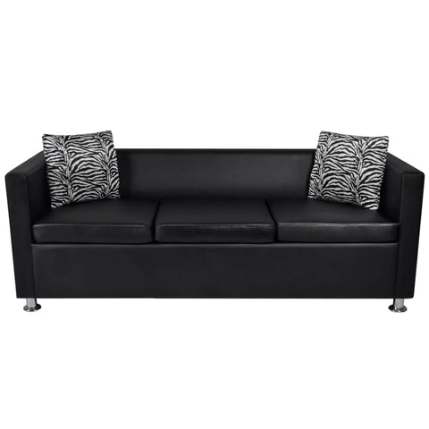 Sofa-Set Kunstleder 3-Sitzer + 2-Sitzer + Sessel Schwarz