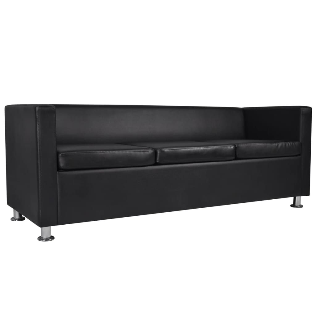 Sofa-Set Kunstleder 3-Sitzer + 2-Sitzer + Sessel Schwarz