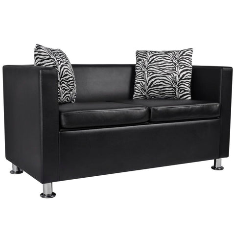 Sofa-Set Kunstleder 3-Sitzer + 2-Sitzer + Sessel Schwarz