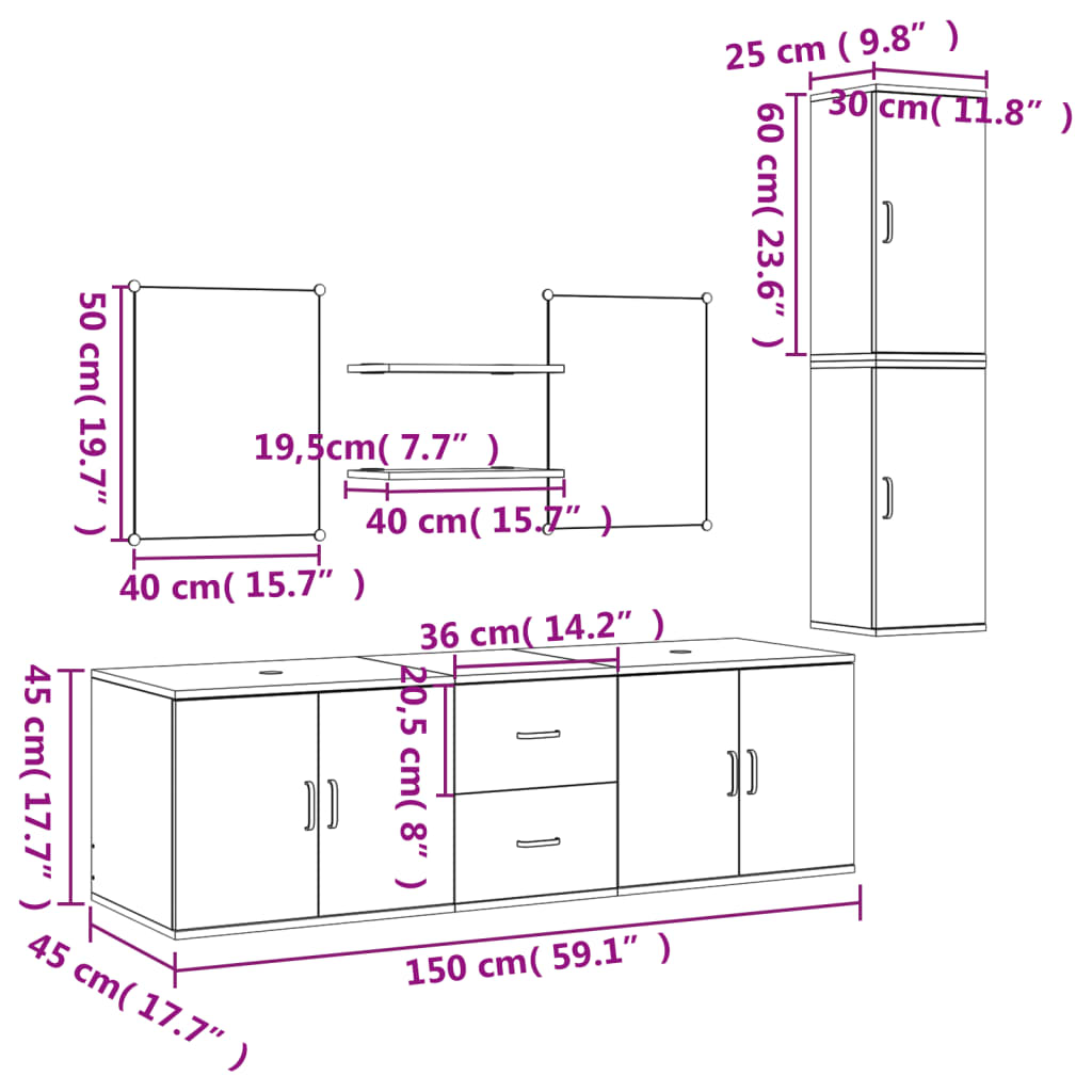 7-tlg. Badmöbel-Set Schwarz Holzwerkstoff