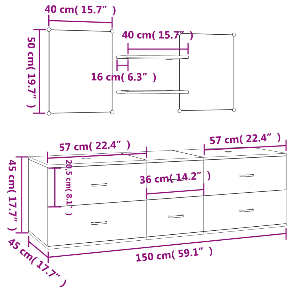 5-tlg. Badmöbel-Set Schwarz Holzwerkstoff