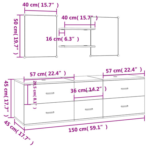 5-tlg. Badmöbel-Set Schwarz Holzwerkstoff