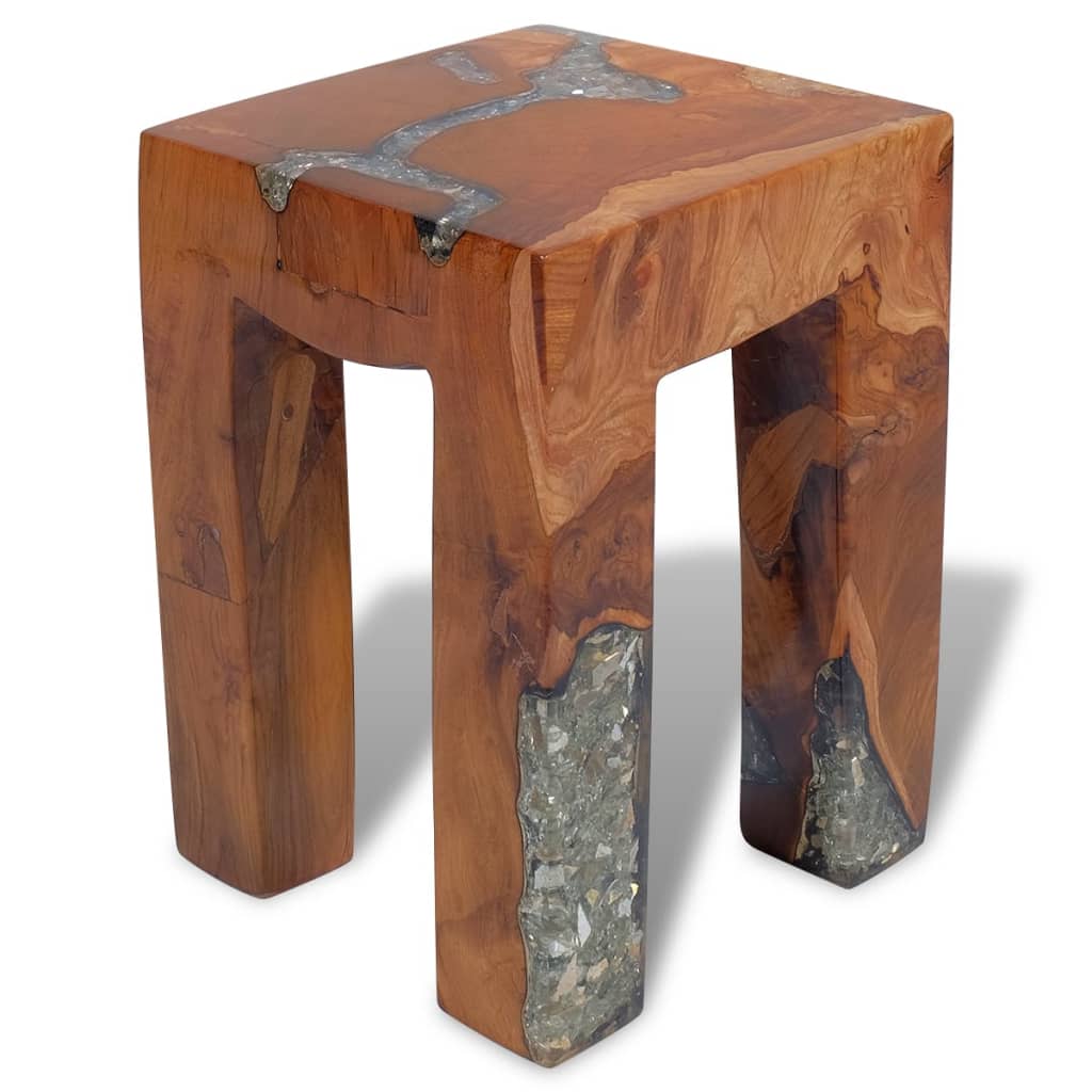 Hocker Massivholz Teak und Harz