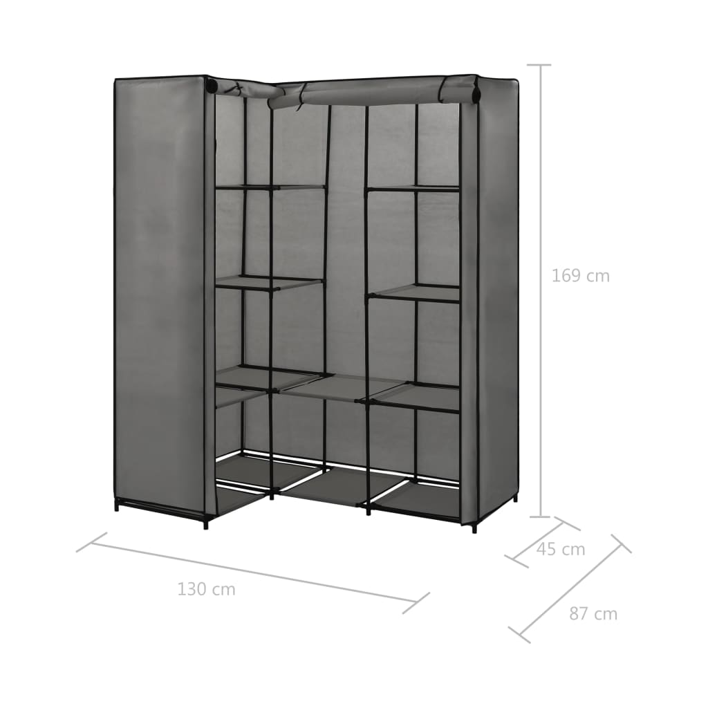 Eckkleiderschrank Grau 130 x 87 x 169 cm