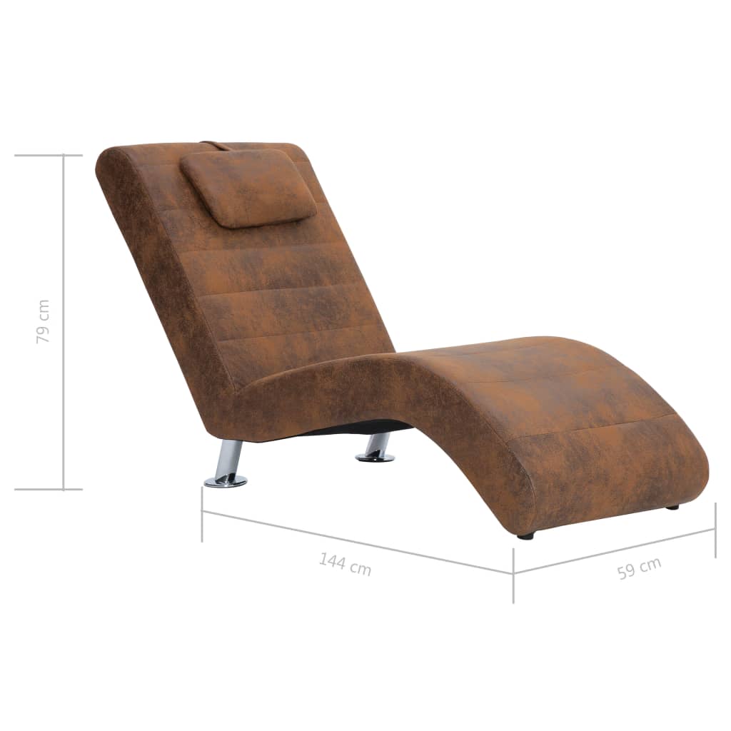 Chaiselongue mit Kissen Braun Wildleder-Optik