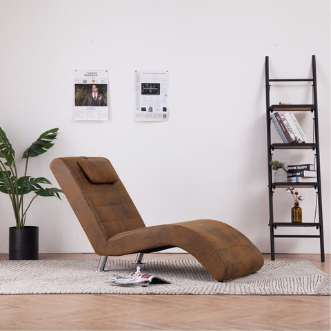 Chaiselongue mit Kissen Braun Wildleder-Optik