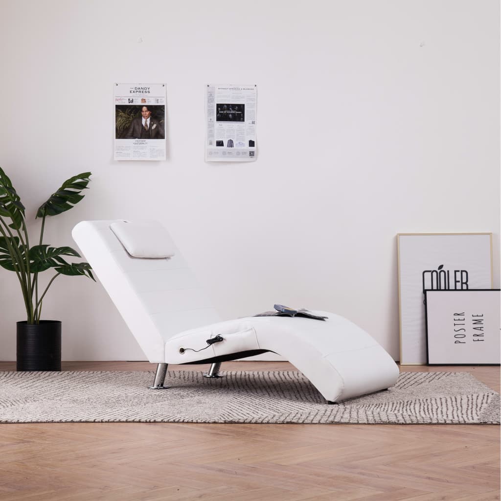 Massage-Chaiselongue mit Kissen Weiß Kunstleder