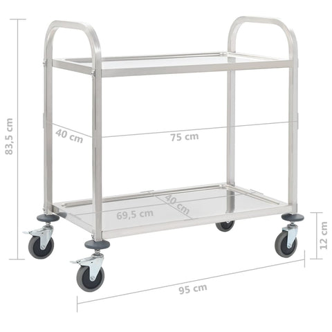 2-Stufiger Servierwagen 95 x 45 x 83,5 cm Edelstahl