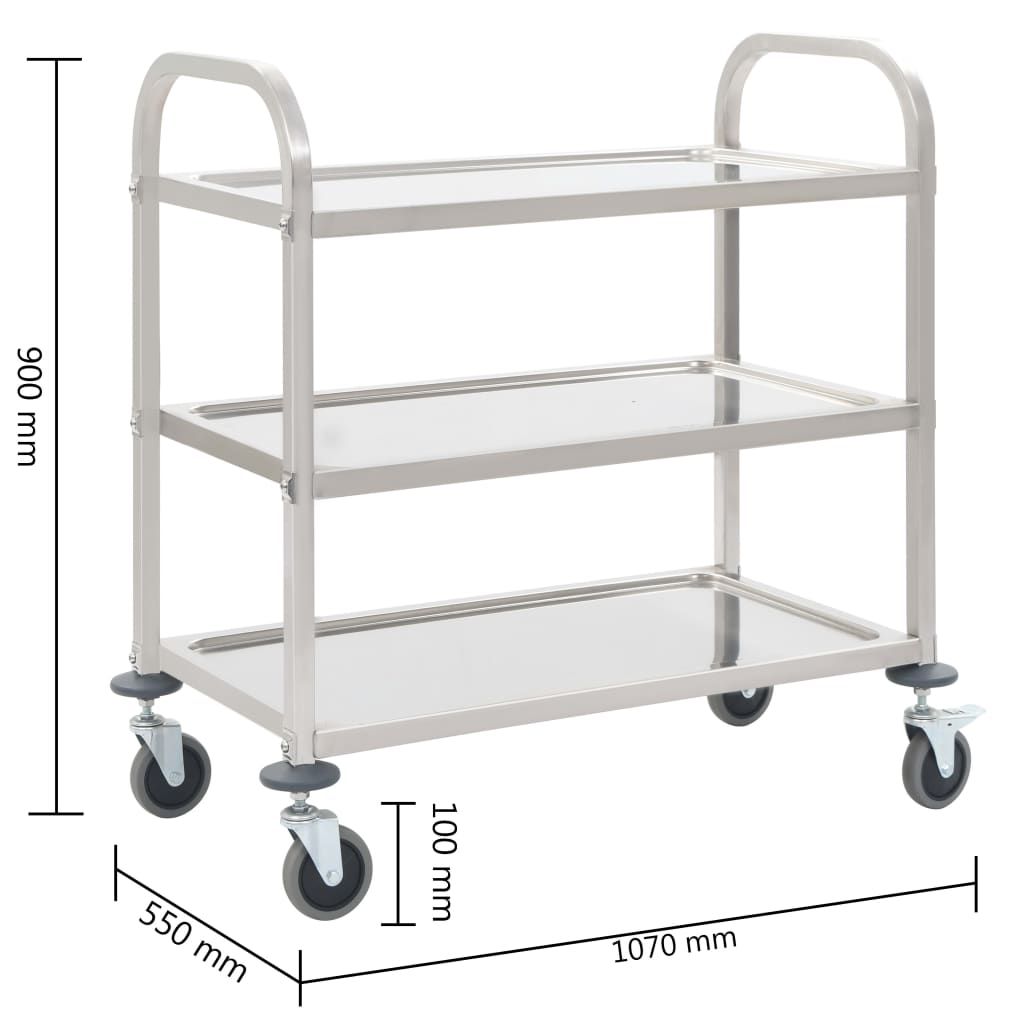 3-Stufiger Servierwagen 96,5 x 55 x 90 cm Edelstahl