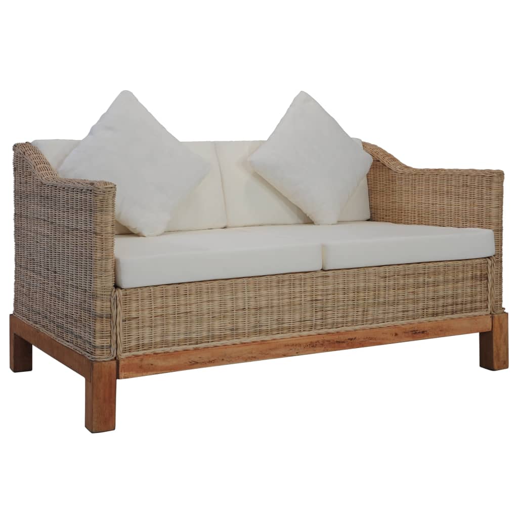 2-Sitzer-Sofa mit Kissen Natürliches Rattan