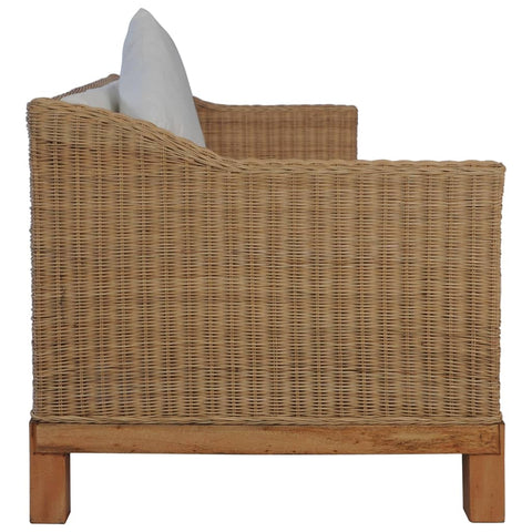 3-Sitzer-Sofa mit Kissen Natürliches Rattan