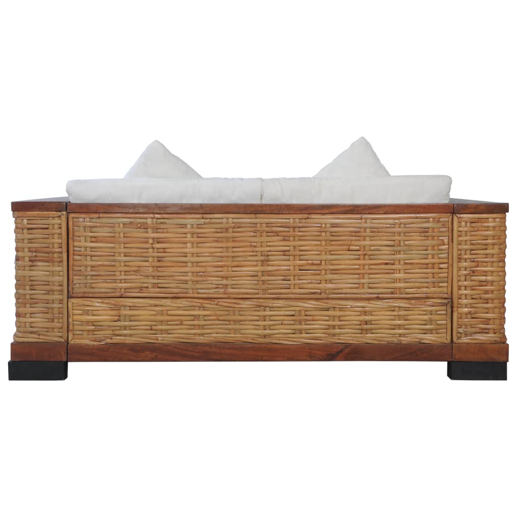 2-Sitzer-Sofa mit Auflagen Braun Natur Rattan