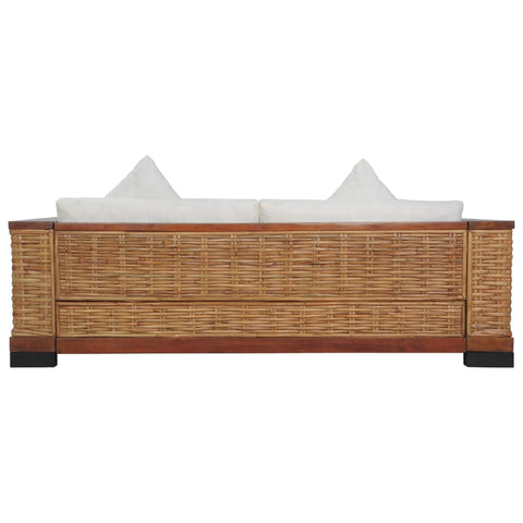 3-Sitzer-Sofa mit Kissen Braun Natürliches Rattan