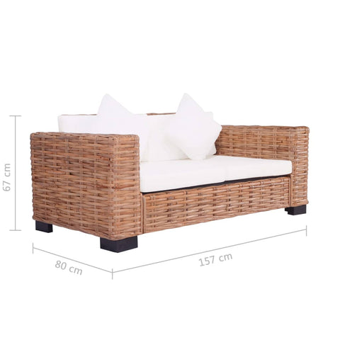 2-tlg. Gartensofas mit Polster Natürliches Rattan