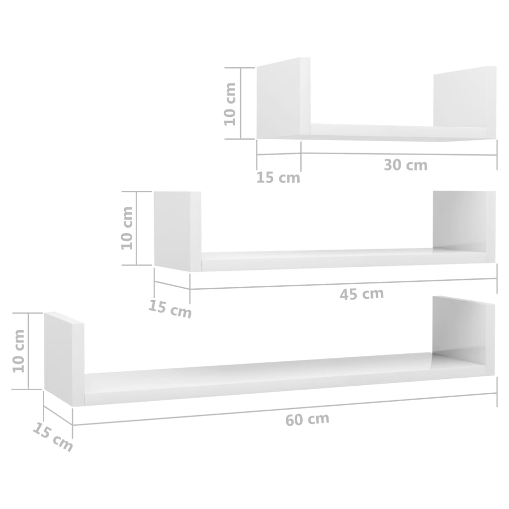 Wandregal 3 Stk. Hochglanz-Weiß Holzwerkstoff