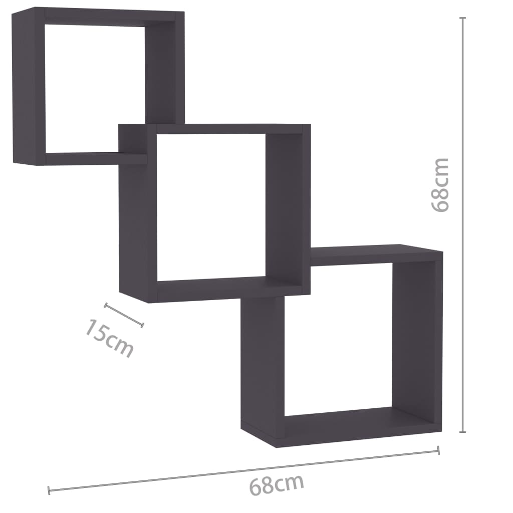 Cube Wandregale Grau 68x15x68 cm Holzwerkstoff