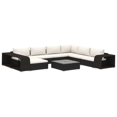 10-tlg. Garten-Lounge-Set mit Auflagen Poly Rattan Schwarz