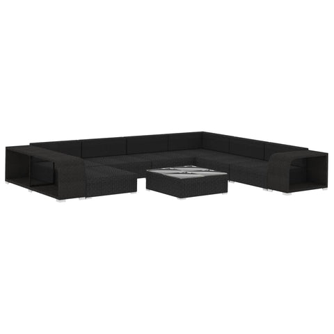 10-tlg. Garten-Lounge-Set mit Auflagen Poly Rattan Schwarz