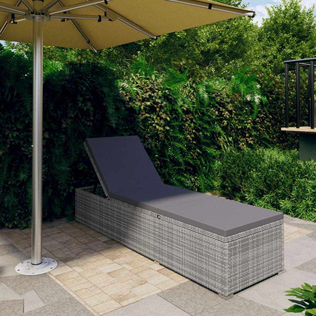 Sonnenliege mit Auflage Poly Rattan Grau