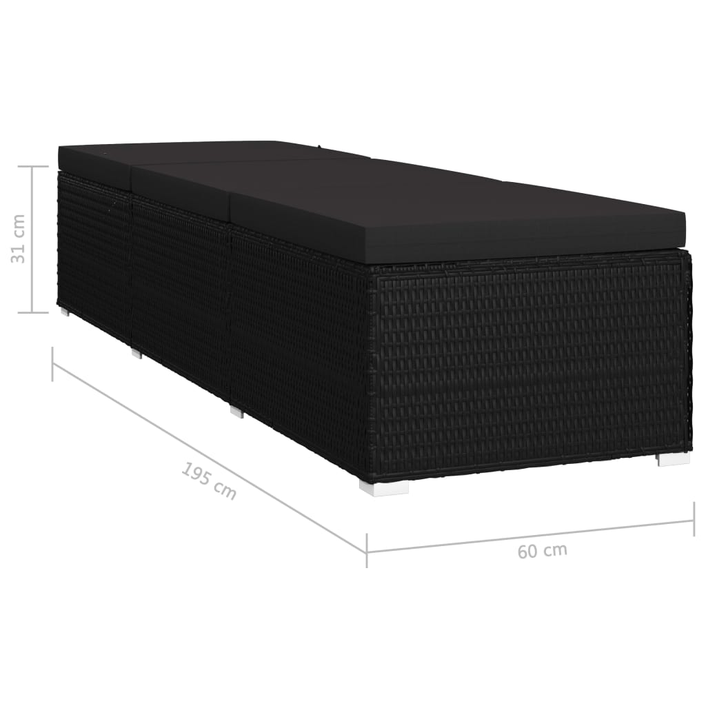 Sonnenliege mit Auflage Poly Rattan Schwarz