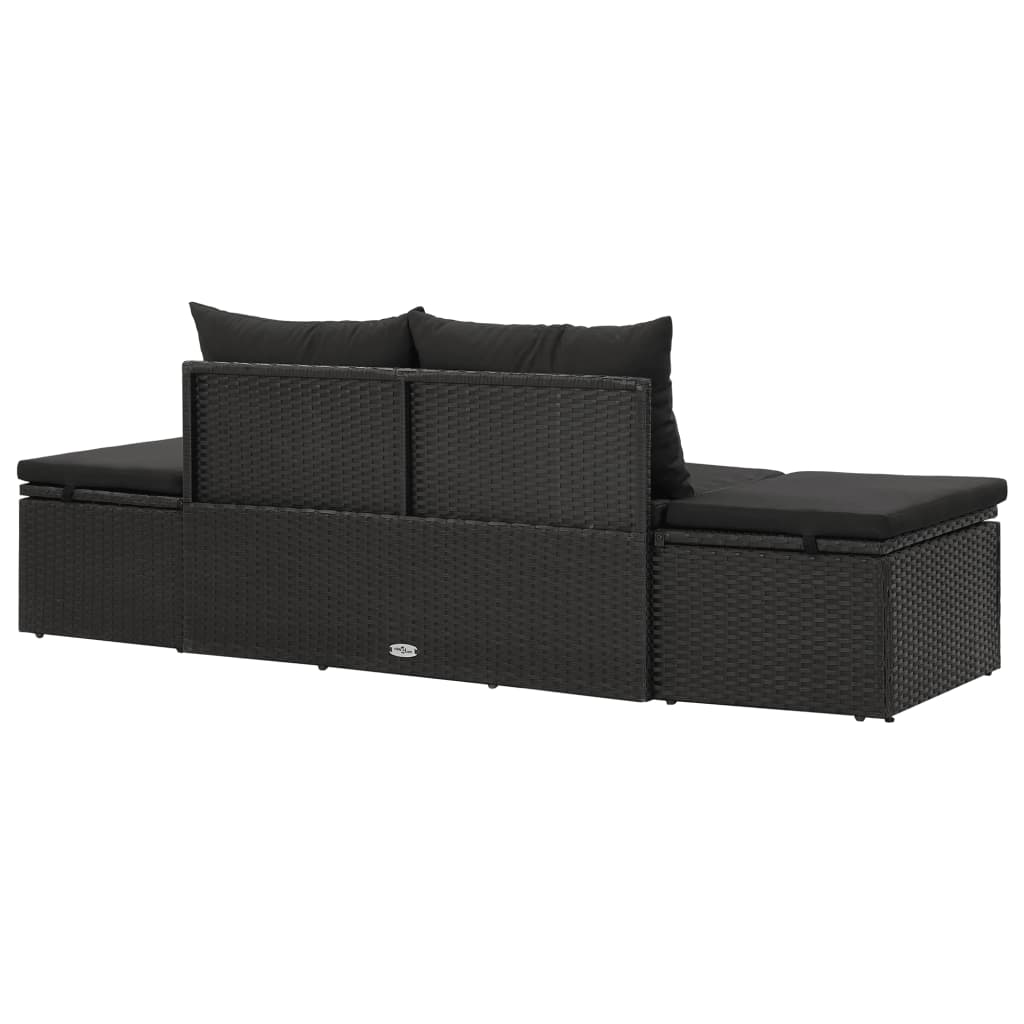 Sonnenliege mit Auflage Poly Rattan Schwarz