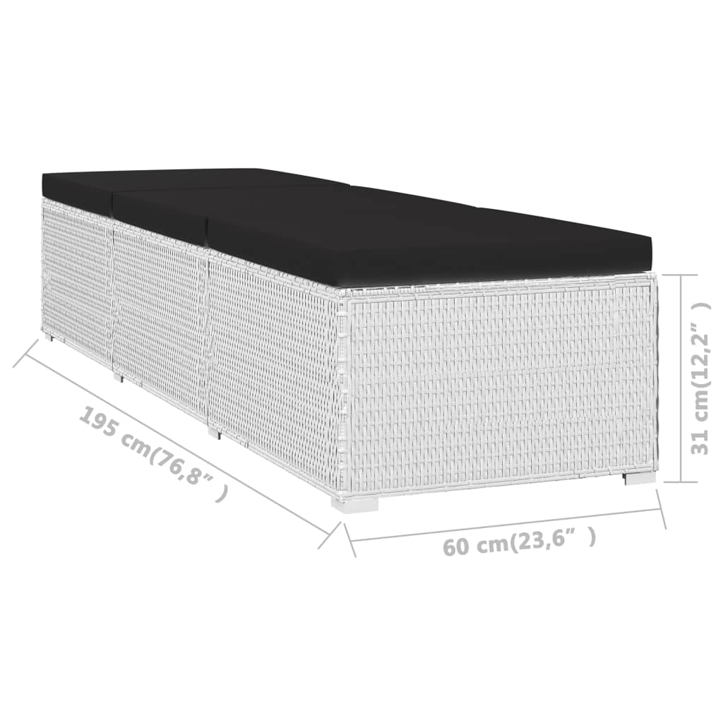 Sonnenliege mit Auflage und Teetisch Poly Rattan Weiß