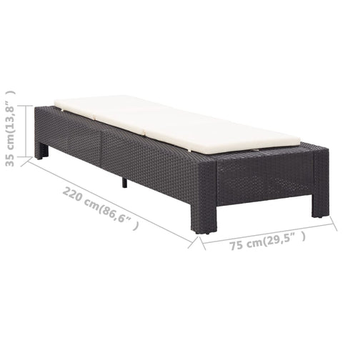 Sonnenliege mit Auflage Schwarz Poly Rattan