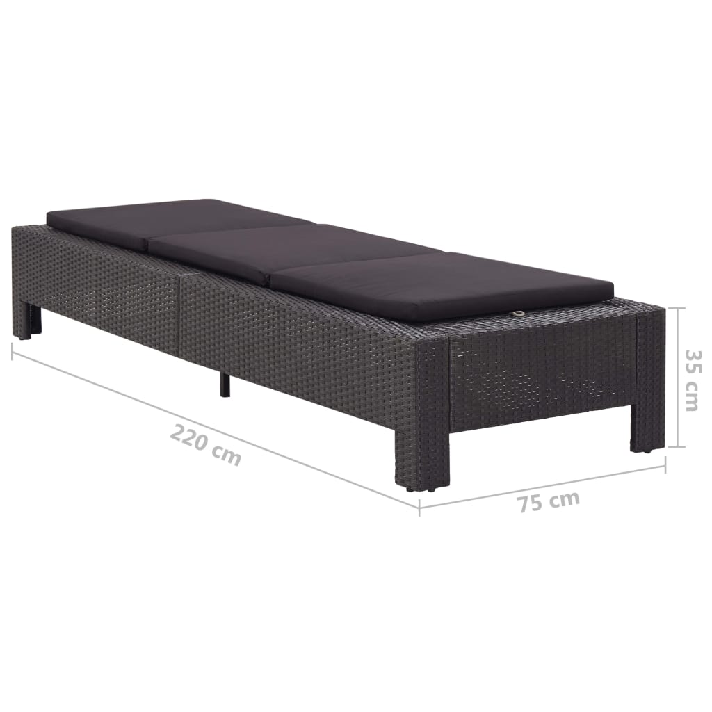 Sonnenliege mit Auflage Schwarz Poly Rattan