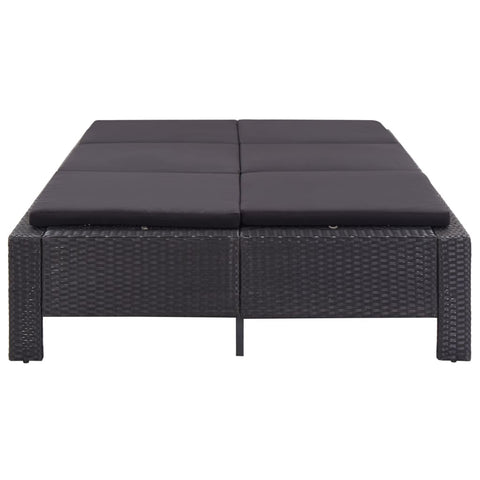 2-Personen-Sonnenliege mit Auflage Schwarz Poly Rattan