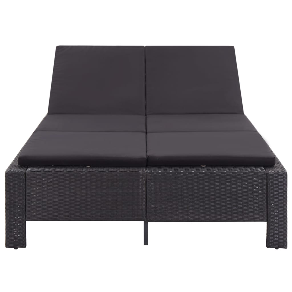 2-Personen-Sonnenliege mit Auflage Schwarz Poly Rattan