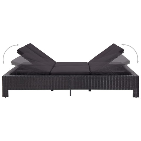 2-Personen-Sonnenliege mit Auflage Schwarz Poly Rattan