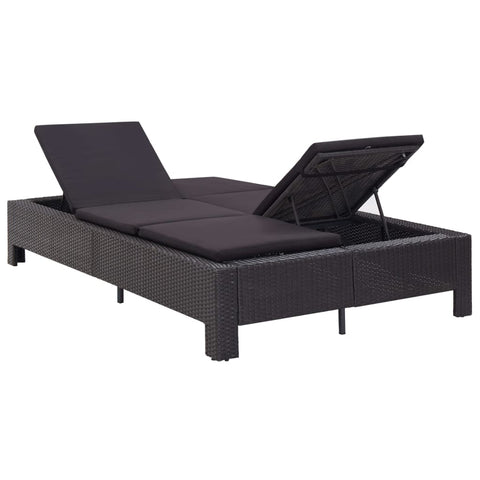 2-Personen-Sonnenliege mit Auflage Schwarz Poly Rattan