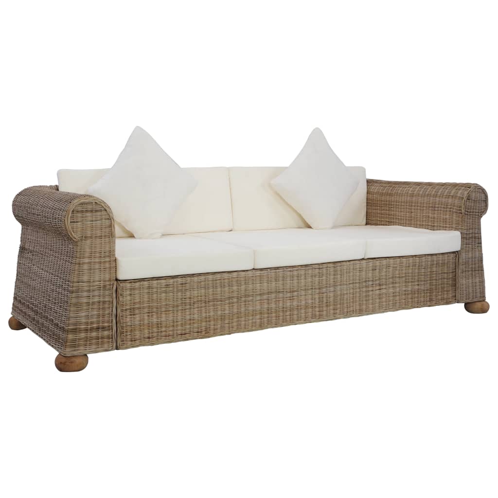 2-tlg. Sofagarnitur mit Kissen Natur Rattan