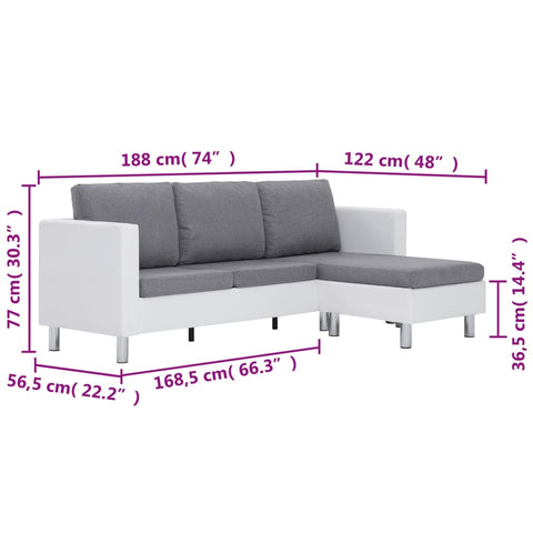 3-Sitzer-Sofa mit Kissen Weiß Kunstleder