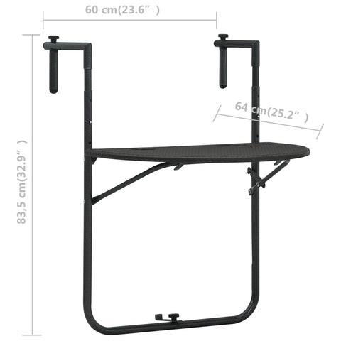 Balkon-Hängetisch Braun 60x64x83,5 cm Kunststoff Rattan-Optik