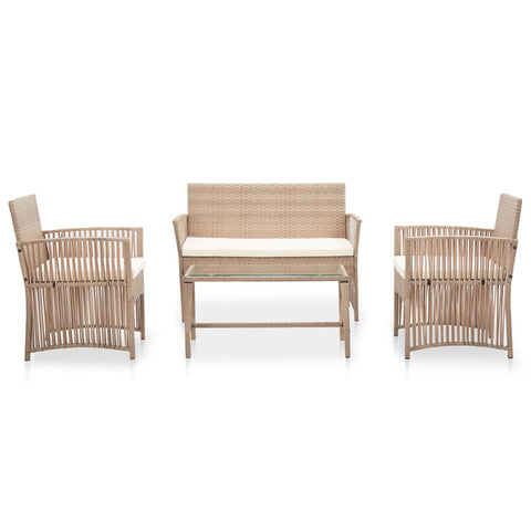 4-tlg. Garten-Lounge-Set mit Auflage Poly Rattan Beige