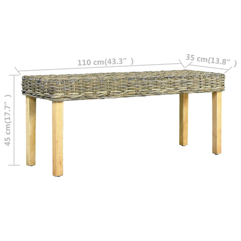 Sitzbank 110 cm Natur Kubu-Rattan und Massivholz Mango