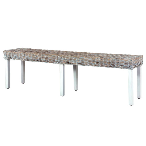 Sitzbank 160 cm Weiß Natur Kubu-Rattan und Massivholz Mango