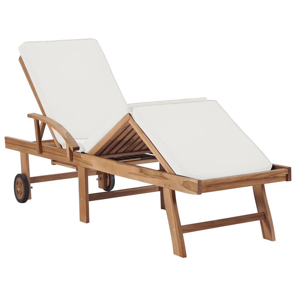 Sonnenliege mit Auflage Massivholz Teak Creme