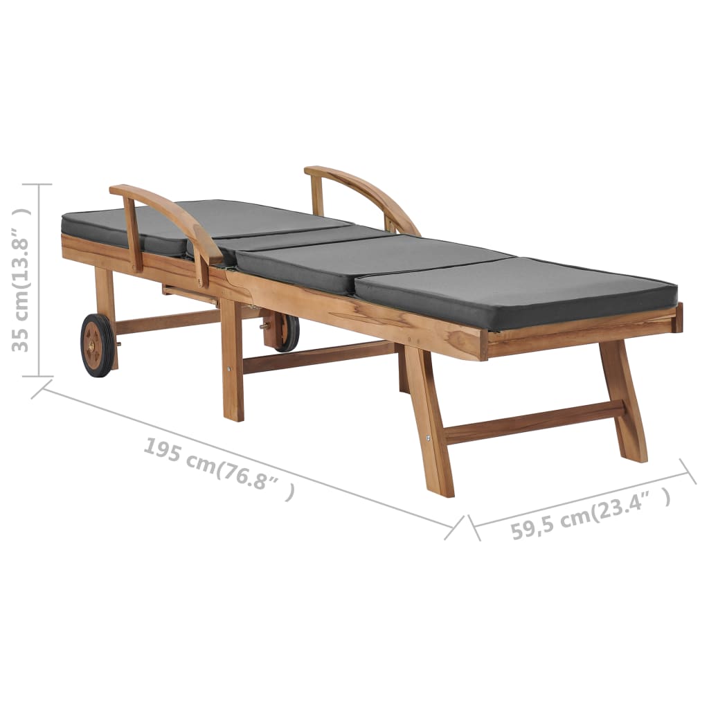 Sonnenliege mit Auflage Massivholz Teak Dunkelgrau