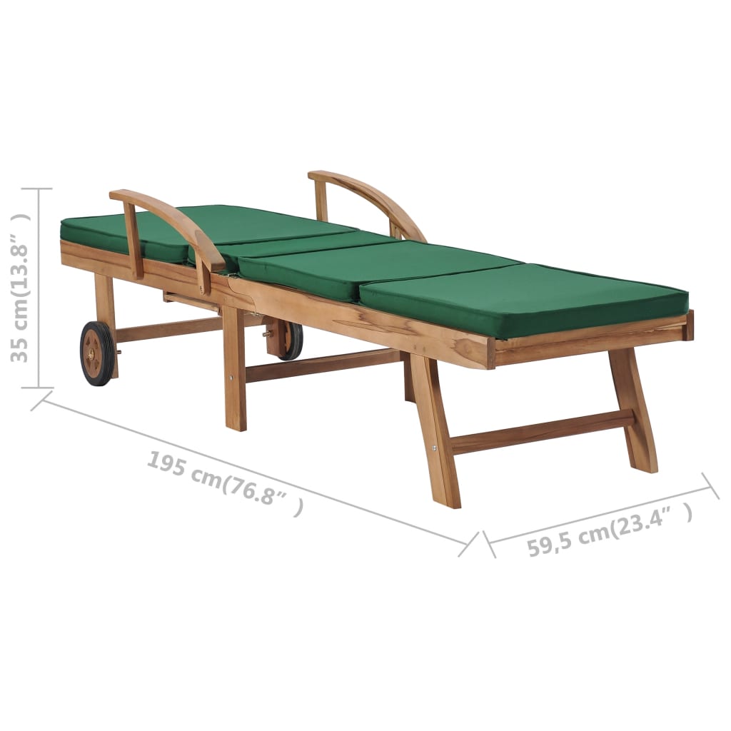 Sonnenliege mit Auflage Massivholz Teak Grün