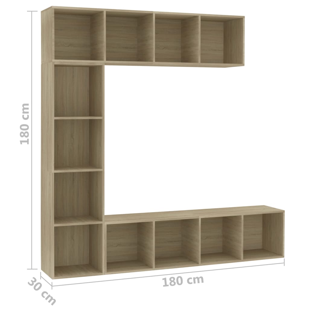 3-tlg. Bücher-/TV-Schrank Set Sonoma-Eiche 1180x30x180 cm