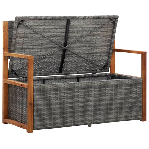 Bank mit Stauraum 115 cm Poly Rattan Massivholz Akazie Grau