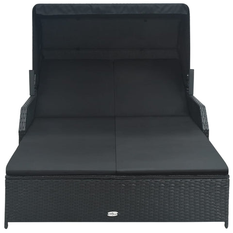 2-Personen-Sonnenliege mit Sonnendach Poly Rattan Schwarz