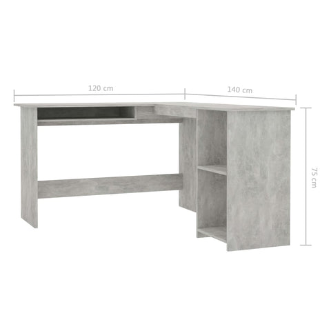 Eckschreibtisch in L-Form Betongrau 120x140x75 cm Holzwerkstoff