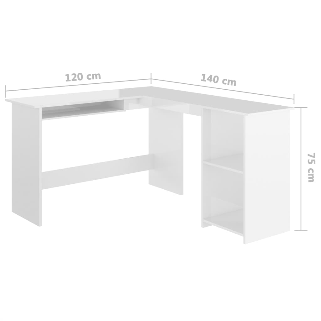 Eckschreibtisch in L-Form Hochglanz-Weiß 120x140x75 cm