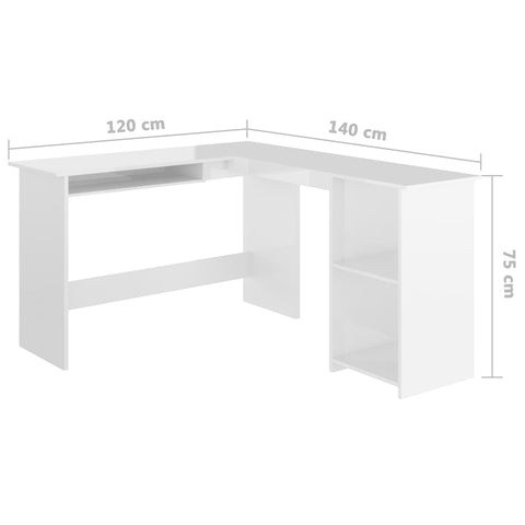 Eckschreibtisch in L-Form Hochglanz-Weiß 120x140x75 cm