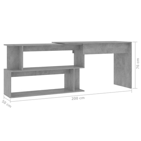 Eckschreibtisch Betongrau 200x50x76 cm Holzwerkstoff