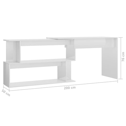 Eckschreibtisch Hochglanz-Weiß 200x50x76 cm Holzwerkstoff