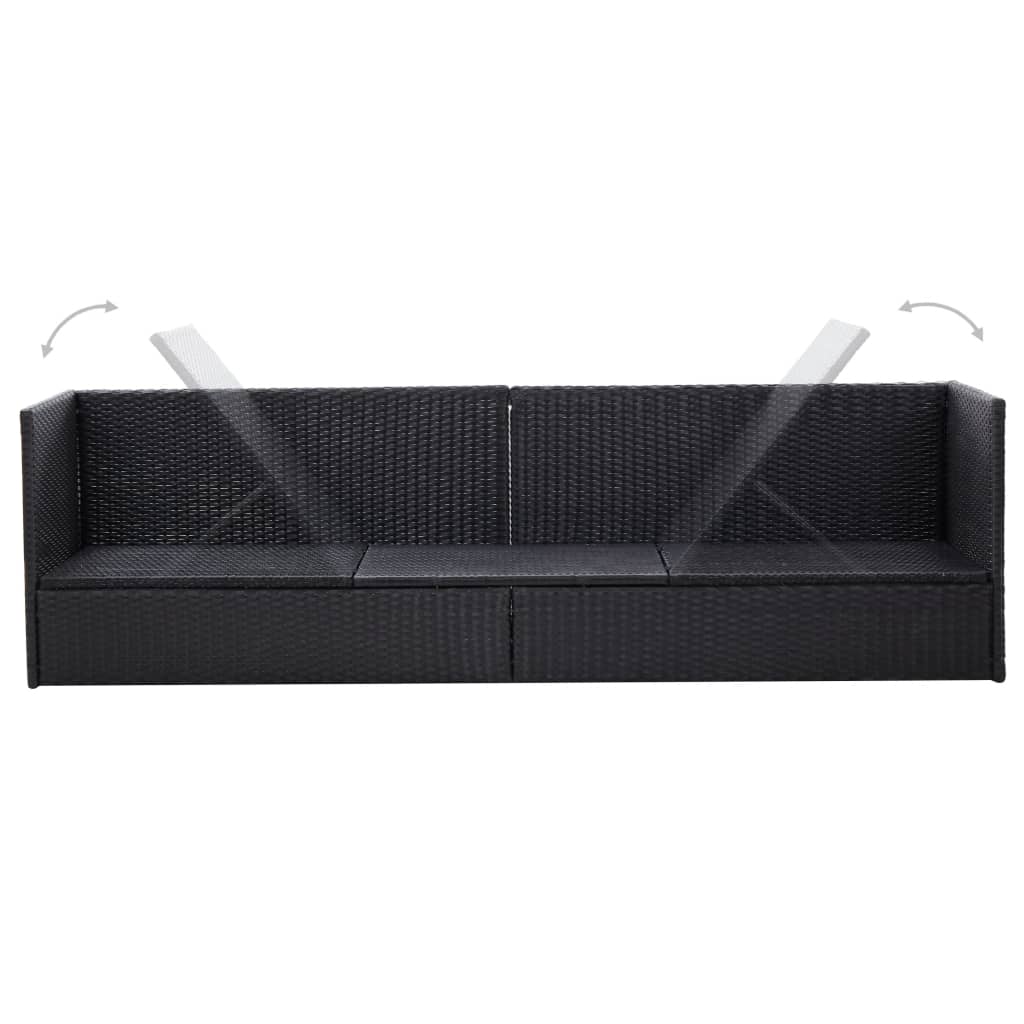 Garten-Sofabett mit Kissen Poly Rattan Schwarz